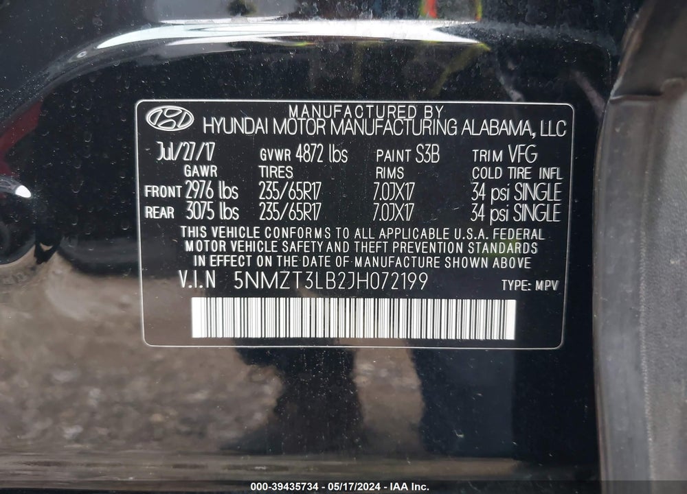 2018 HYUNDAI SANTA FE SPORT 2.4L VIN: 5NMZT3LB2JH072199