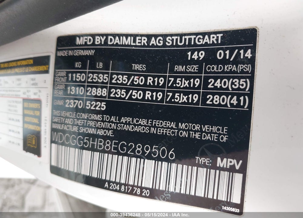 2014 MERCEDES-BENZ GLK 350 VIN: WDCGG5HB8EG289506