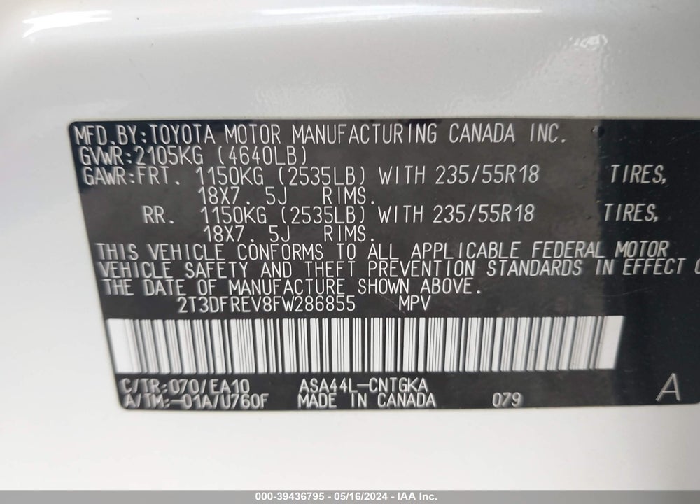 2015 TOYOTA RAV4 LIMITED VIN: 2T3DFREV8FW286855