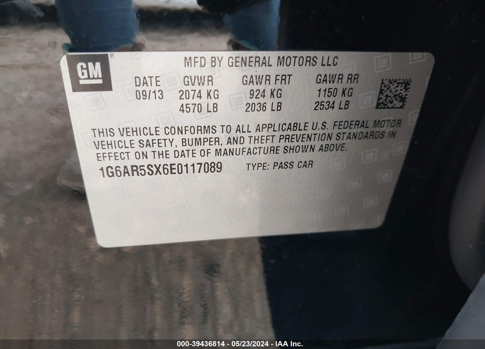 2014 CADILLAC CTS LUXURY VIN: 1G6AR5SX6E0117089