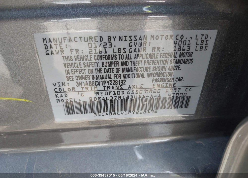2023 NISSAN SENTRA SV XTRONIC CVT VIN: 3N1AB8CV1PY228192