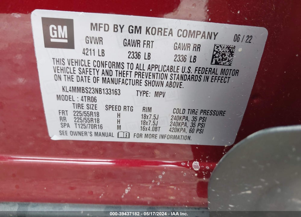 2022 BUICK ENCORE GX FWD PREFERRED VIN: KL4MMBS23NB133163