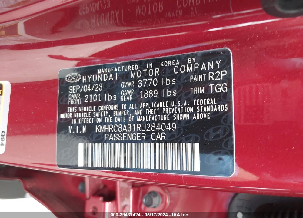 2024 HYUNDAI VENUE SEL VIN: KMHRC8A31RU284049