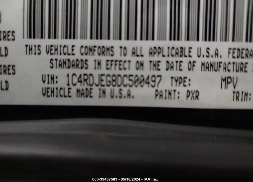 2013 DODGE DURANGO CITADEL VIN: 1C4RDJEG8DC500497