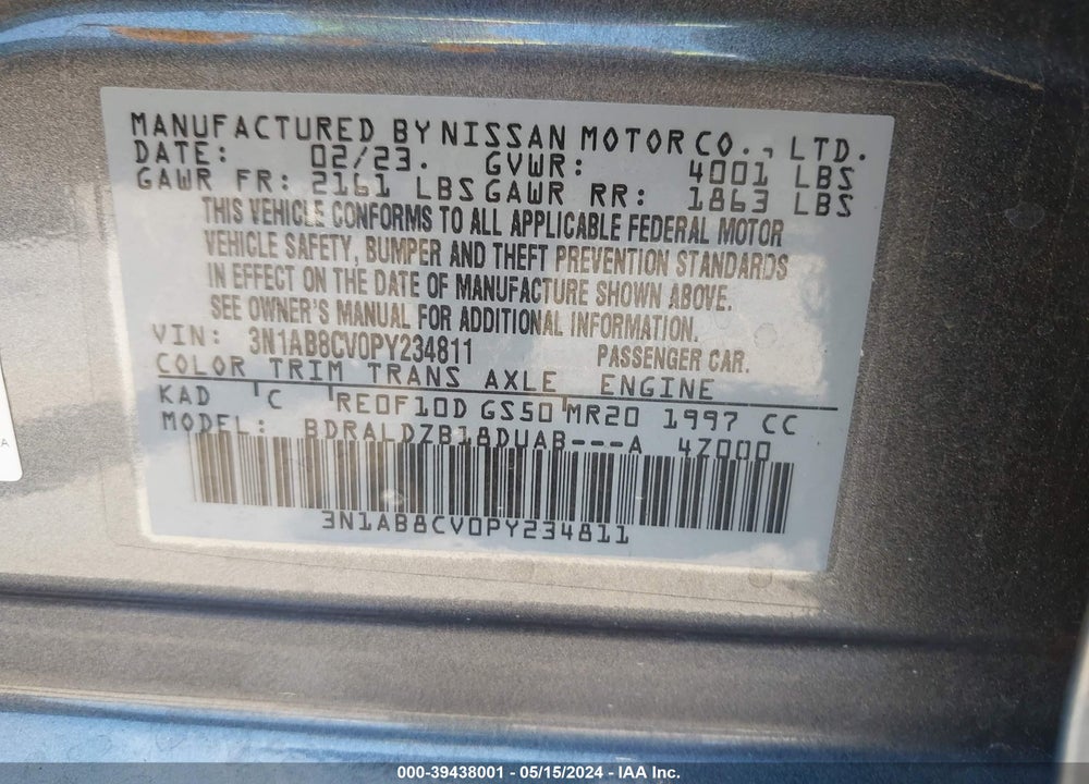 2023 NISSAN SENTRA SV XTRONIC CVT VIN: 3N1AB8CV0PY234811