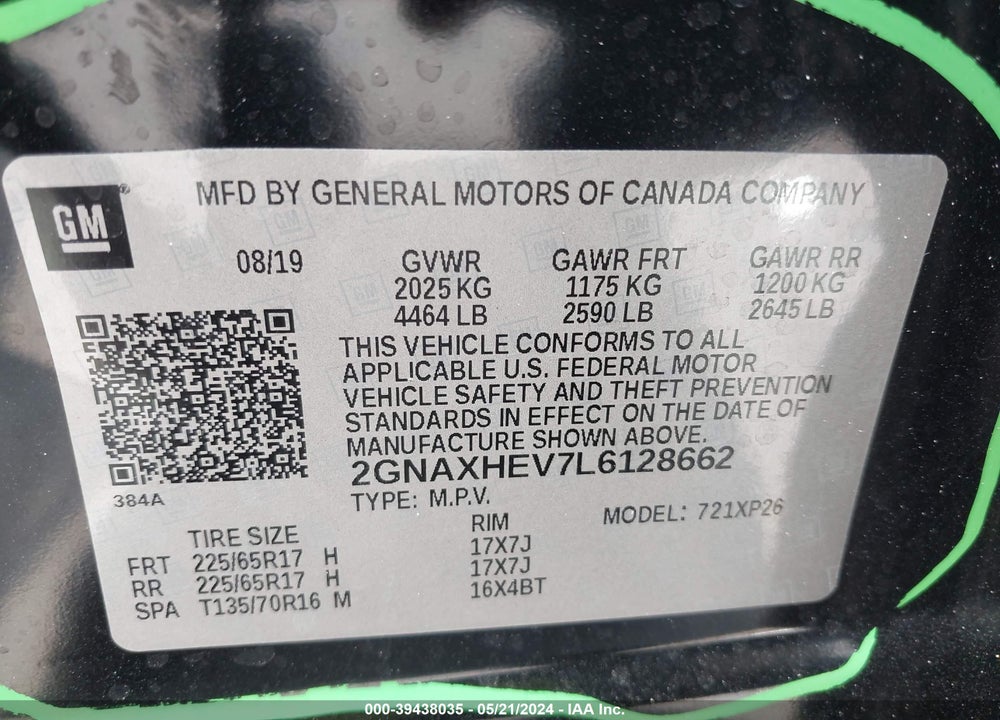 2020 CHEVROLET EQUINOX FWD LS VIN: 2GNAXHEV7L6128662