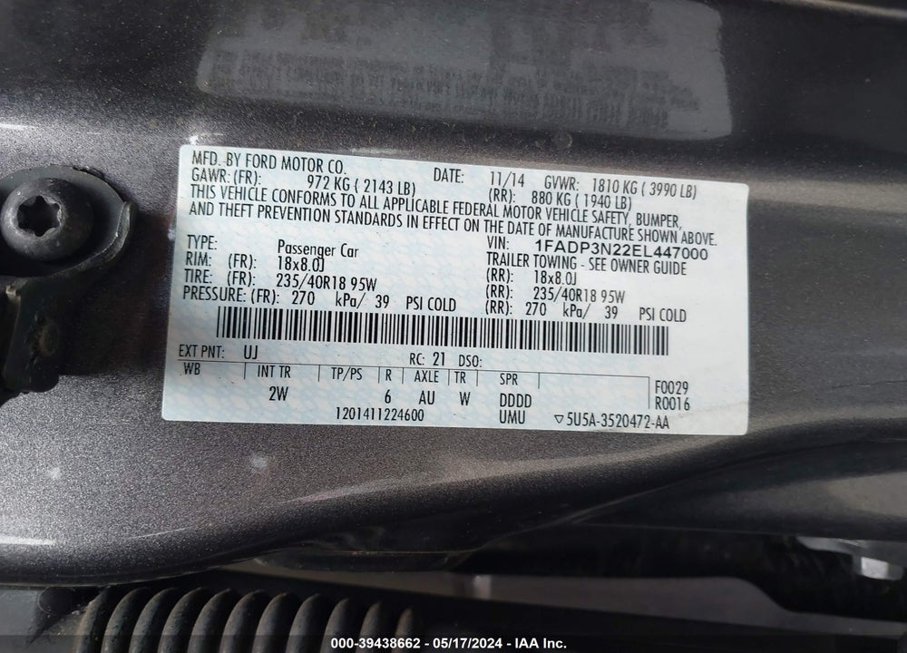 2014 FORD FOCUS TITANIUM VIN: 1FADP3N22EL447000
