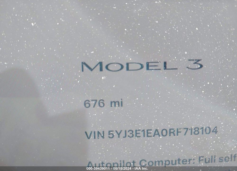 2024 TESLA MODEL 3 REAR-WHEEL DRIVE VIN: 5YJ3E1EA0RF718104
