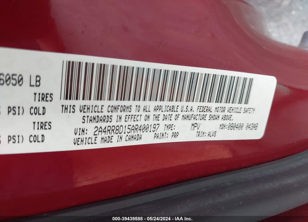 2010 CHRYSLER TOWN & COUNTRY TOURING PLUS VIN: 2A4RR8D15AR400197