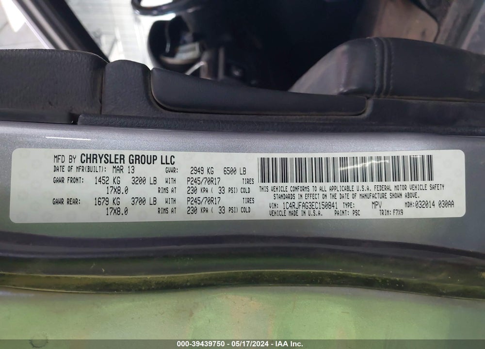 2014 JEEP GRAND CHEROKEE LAREDO VIN: 1C4RJFAG3EC150841