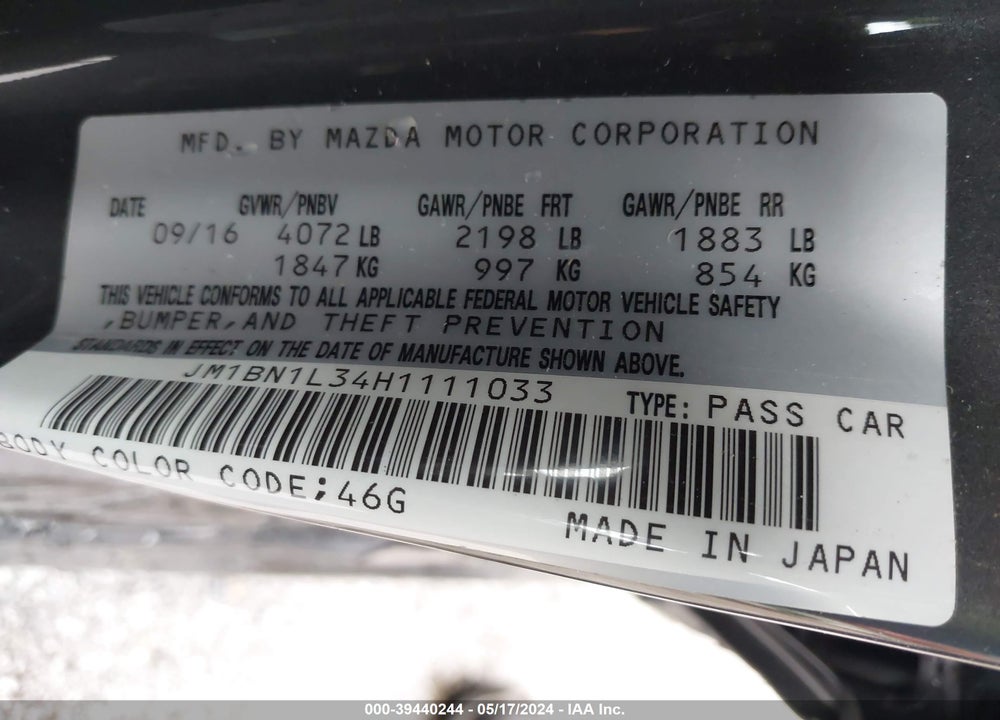 2017 MAZDA 3 TOURING 2.5 VIN: JM1BN1L34H1111033