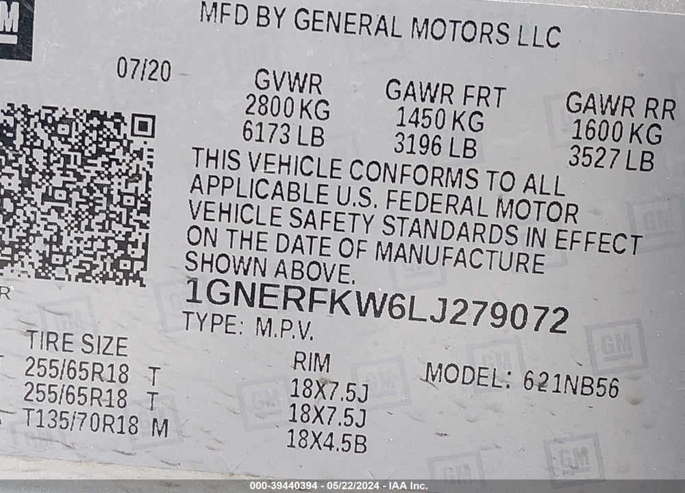 2020 CHEVROLET TRAVERSE FWD LS VIN: 1GNERFKW6LJ279072
