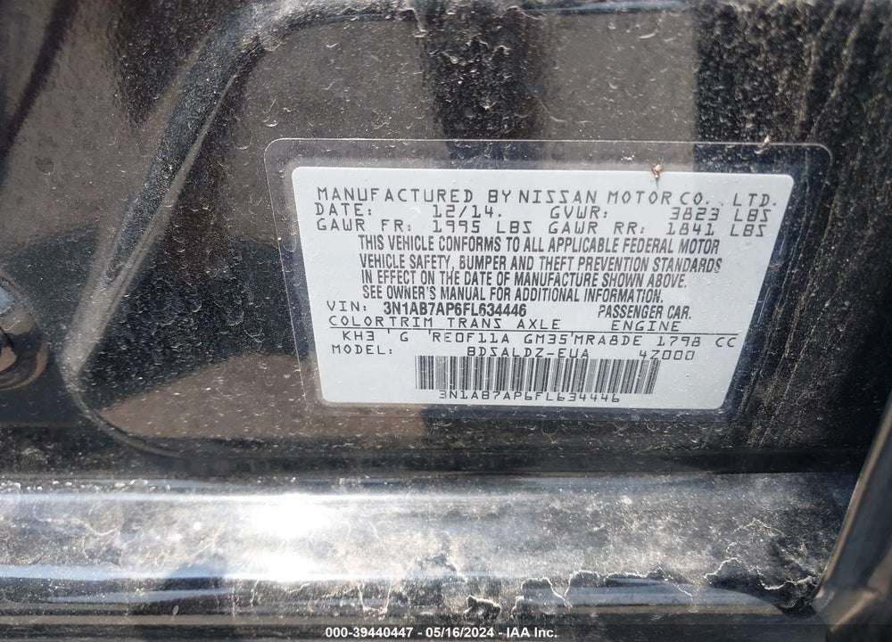 2015 NISSAN SENTRA FE+ S/S/SL/SR/SV VIN: 3N1AB7AP6FL634446