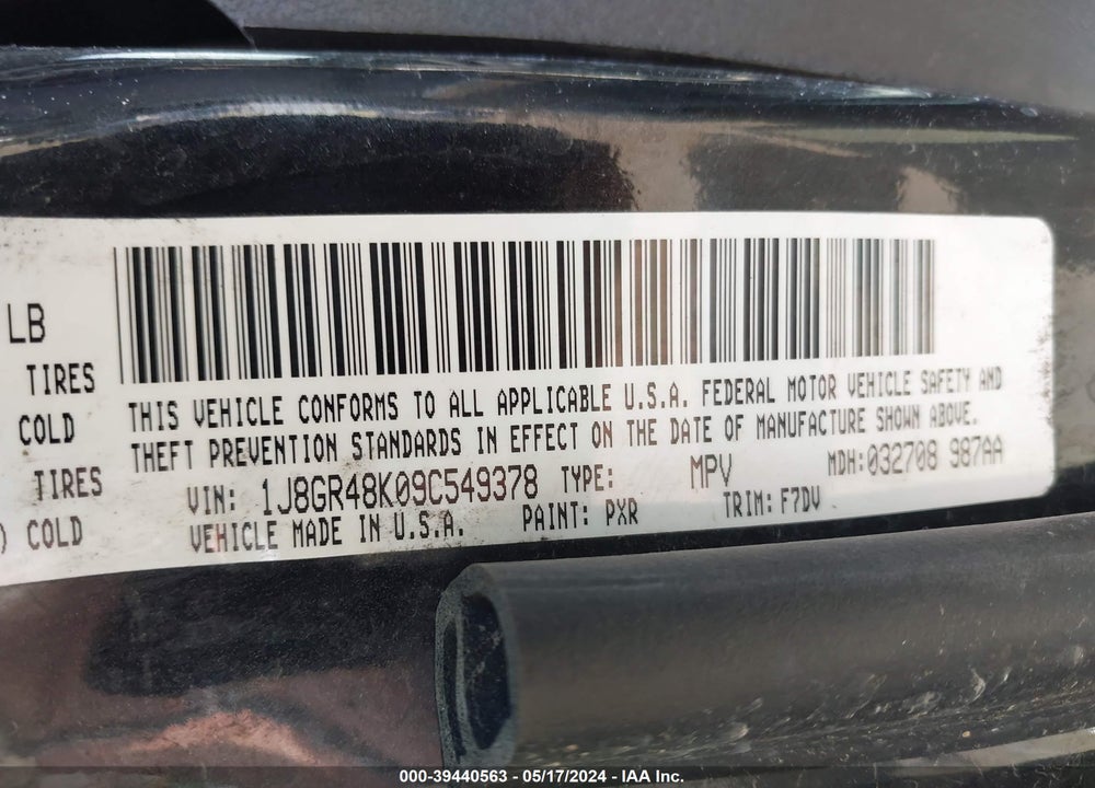 2009 CHEROKEE JEEP GRAND  LAREDO VIN: 1J8GR48K09C549378