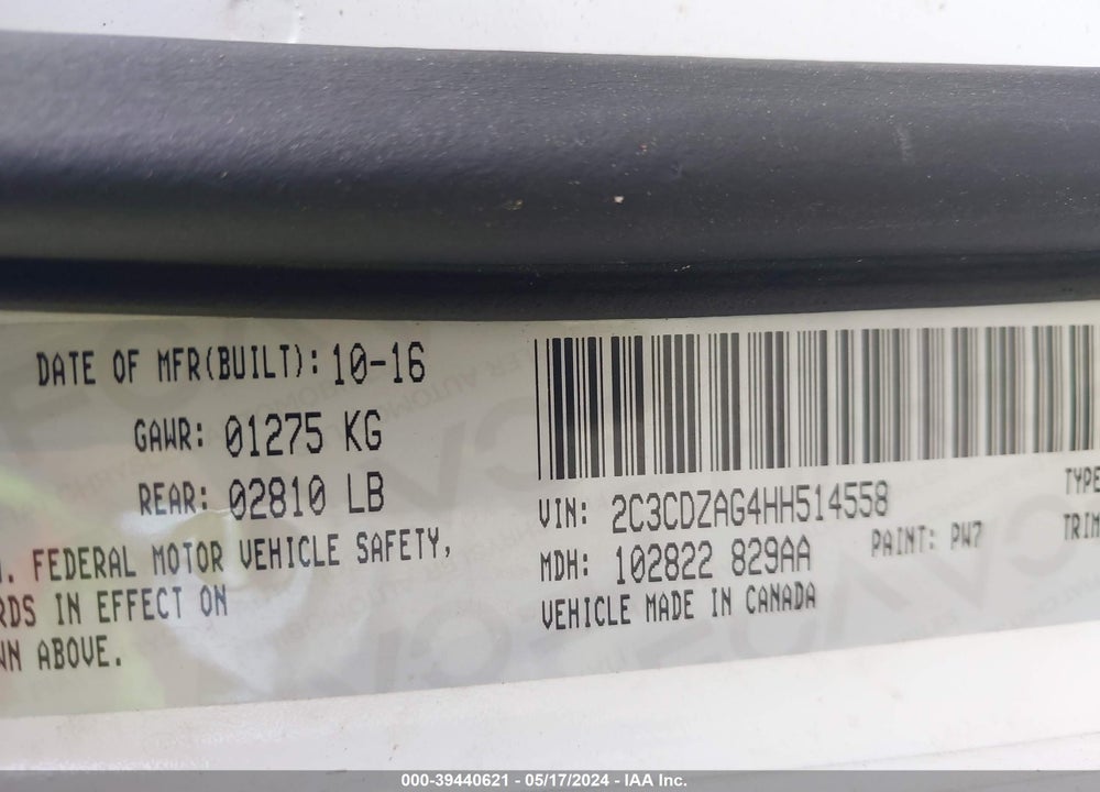 2017 DODGE CHALLENGER SXT VIN: 2C3CDZAG4HH514558