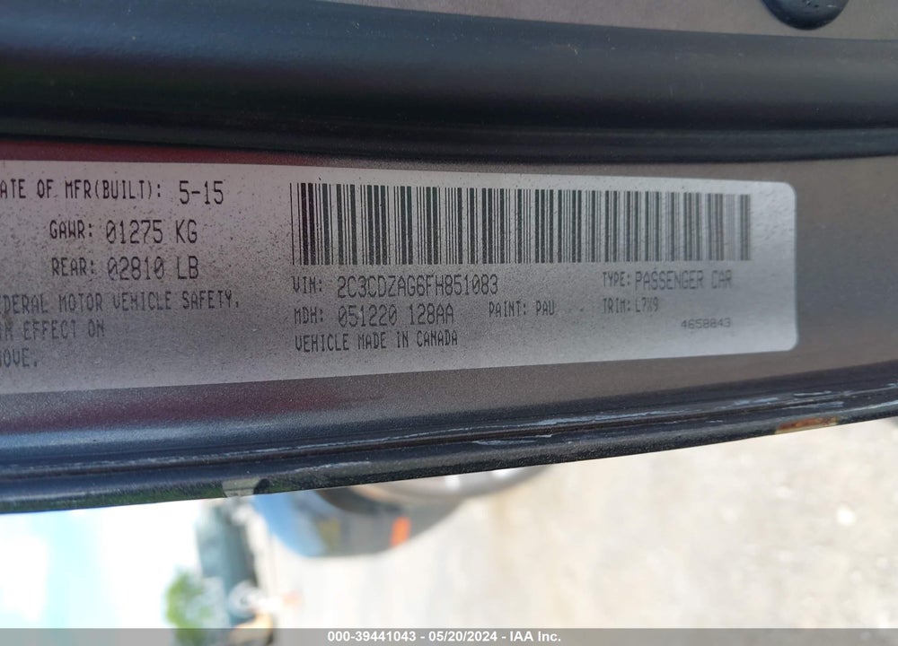 2015 DODGE CHALLENGER SXT VIN: 2C3CDZAG6FH851083