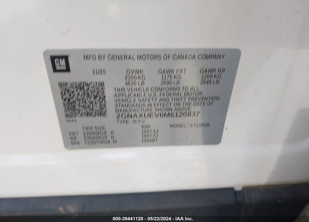 2021 CHEVROLET EQUINOX AWD LT VIN: 2GNAXUEV6M6120837