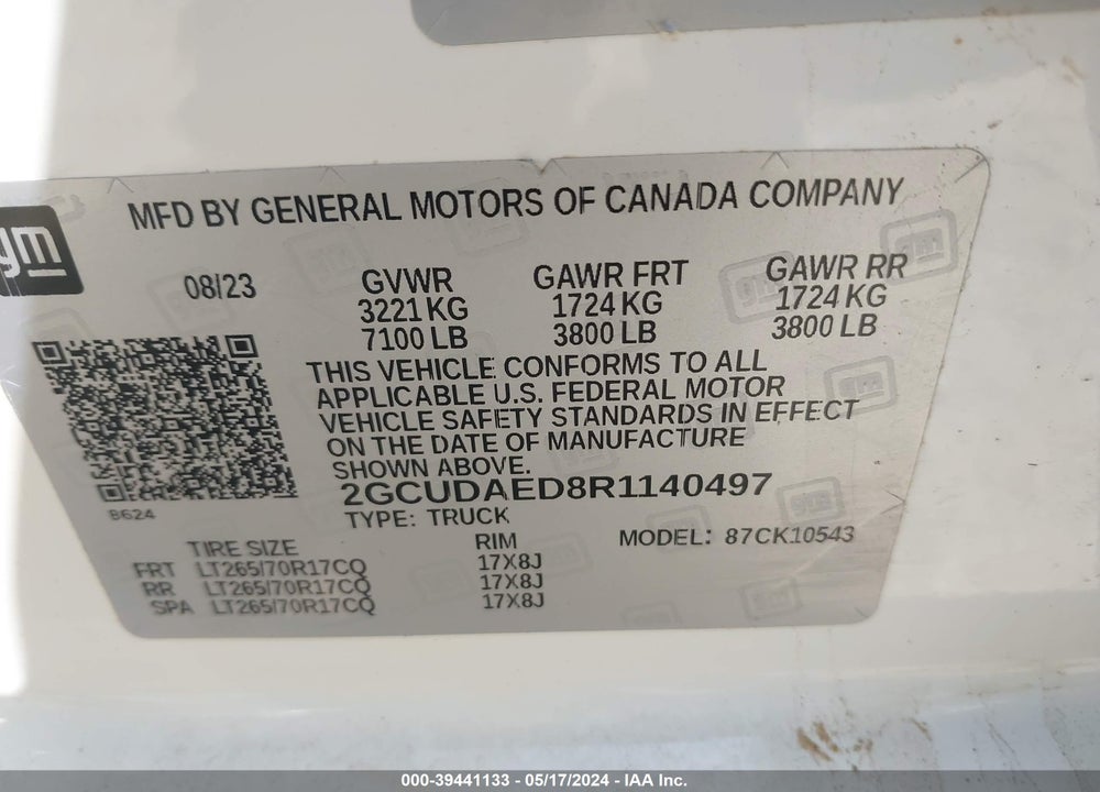 2024 CHEVROLET SILVERADO 1500 4WD SHORT BED WT VIN: 2GCUDAED8R1140497