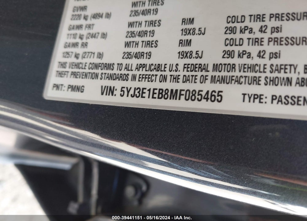 2021 TESLA MODEL 3 LONG RANGE DUAL MOTOR ALL-WHEEL DRIVE VIN: 5YJ3E1EB8MF085465