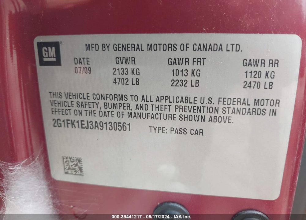 2010 CHEVROLET CAMARO 2SS VIN: 2G1FK1EJ3A9130561