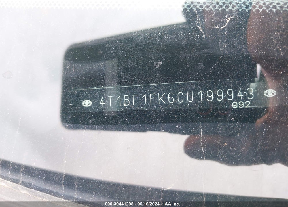 2012 TOYOTA CAMRY VIN: 4T1BF1FK6CU199943