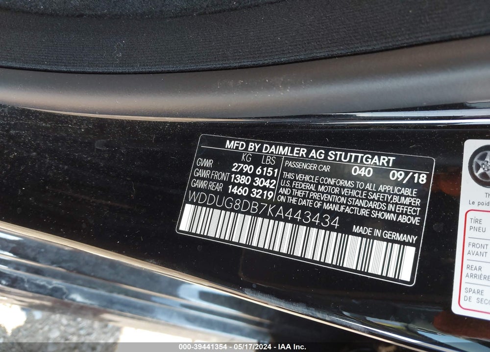 2019 MERCEDES-BENZ S 560 VIN: WDDUG8DB7KA443434