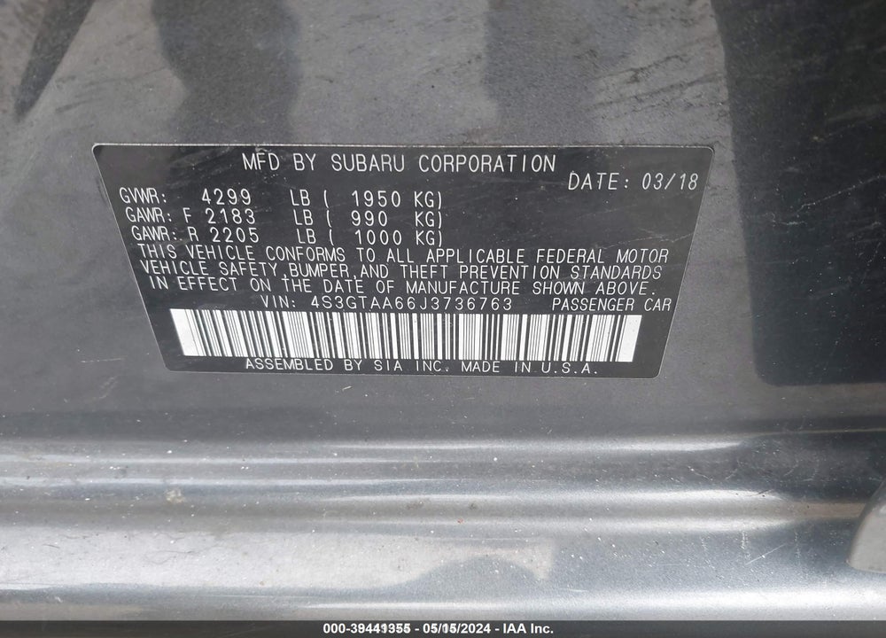 2018 SUBARU IMPREZA 2.0I VIN: 4S3GTAA66J3736763