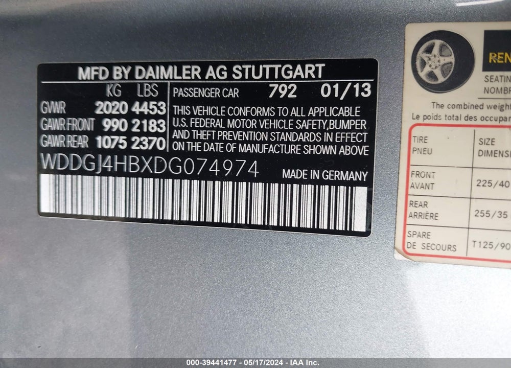 2013 MERCEDES-BENZ C 250 VIN: WDDGJ4HBXDG074974