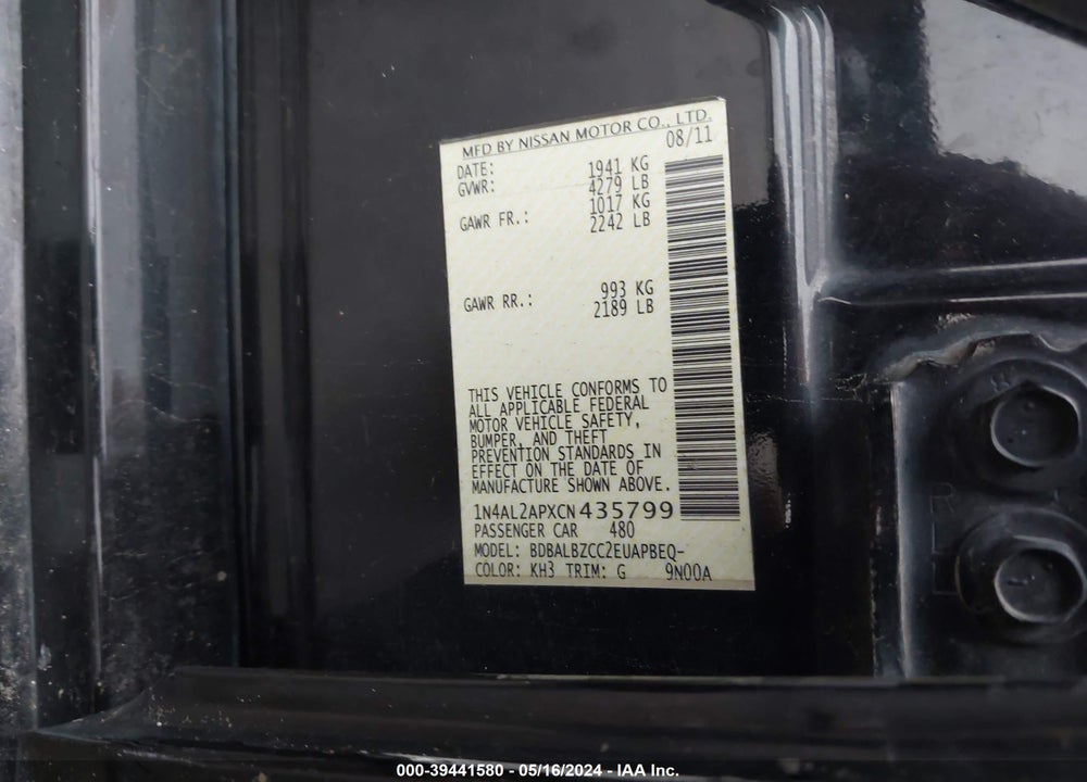 2012 NISSAN ALTIMA 2.5 S VIN: 1N4AL2APXCN435799