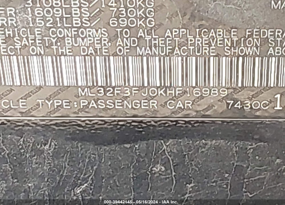 2019 MITSUBISHI MIRAGE G4 VIN: ML32F3FJ0KHF16989