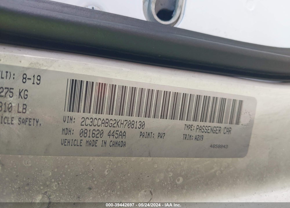 2019 CHRYSLER 300 300S VIN: 2C3CCABG2KH708130