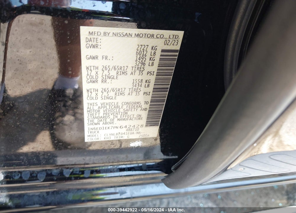 2023 NISSAN FRONTIER SV 4X4 VIN: 1N6ED1EK7PN642428