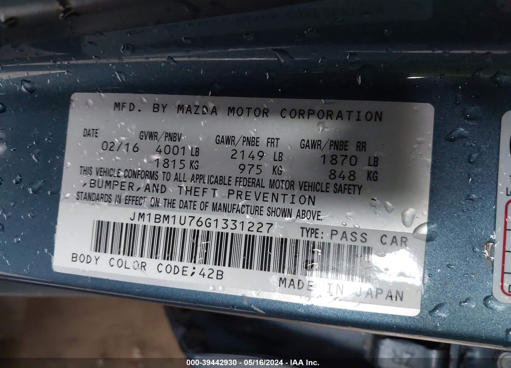 2016 MAZDA 3 I SPORT VIN: JM1BM1U76G1331227