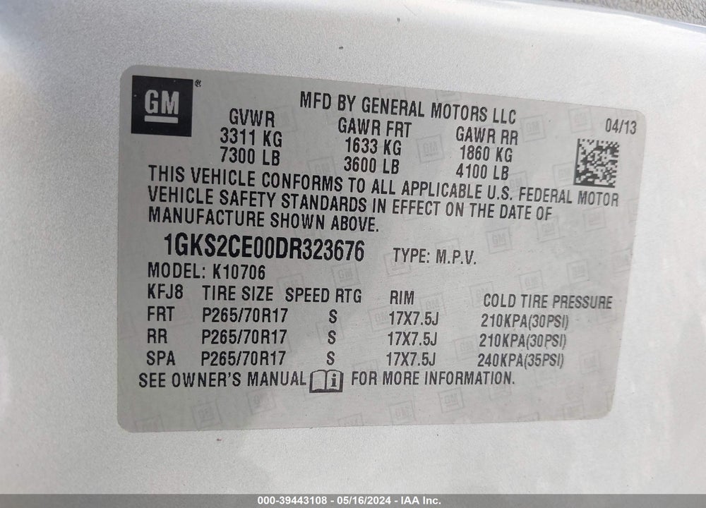2013 GMC YUKON SLT VIN: 1GKS2CE00DR323676