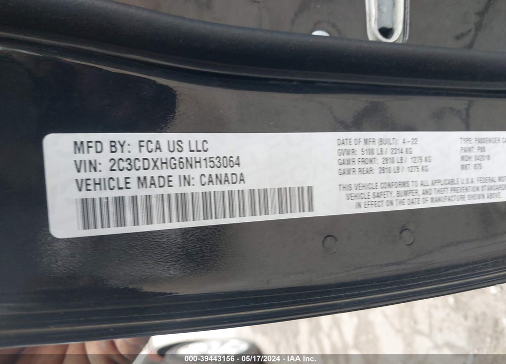 2022 DODGE CHARGER GT RWD VIN: 2C3CDXHG6NH153064