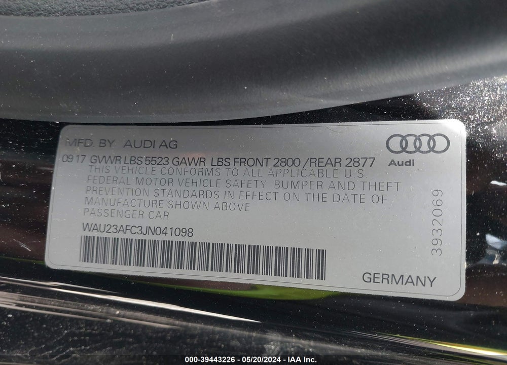 2018 AUDI A7 3.0T PREMIUM PLUS VIN: WAU23AFC2JN040198