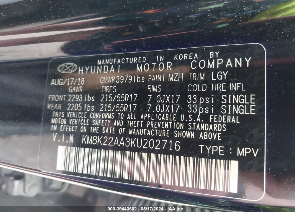 2019 HYUNDAI KONA SEL VIN: KM8K22AA3KU202716
