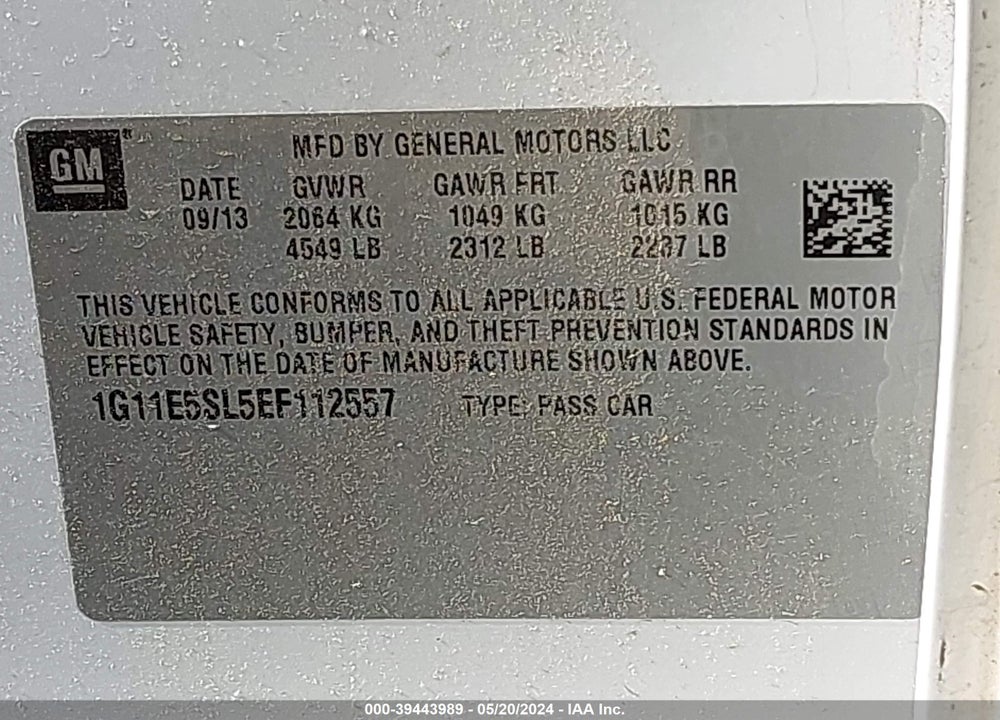 2014 CHEVROLET MALIBU 2LT VIN: 1G11E5SL5EF112557