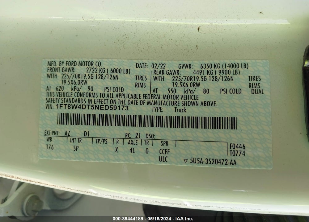 2022 FORD F-450 KING RANCH VIN: 1FT8W4DT5NED59173