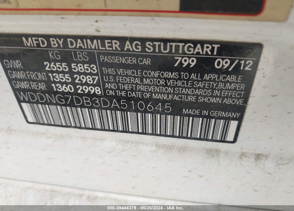 2013 MERCEDES-BENZ S 550 VIN: WDDNG7DB3DA510645