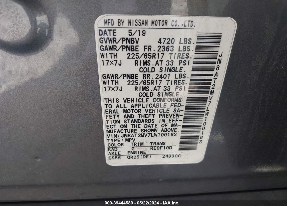2020 NISSAN ROGUE SV INTELLIGENT AWD VIN: JN8AT2MV7LW100163