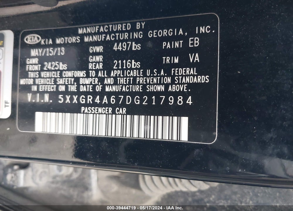 2013 KIA OPTIMA SX VIN: 5XXGR4A67DG217984