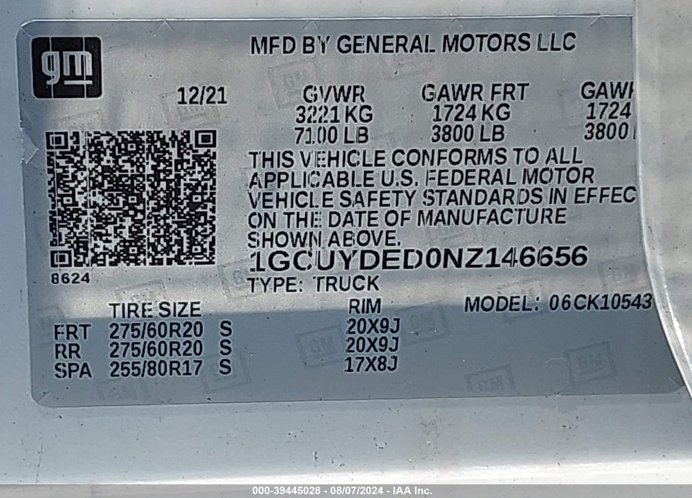 2022 CHEVROLET SILVERADO 1500 LTD VIN: 1GCUYDED0NZ146656