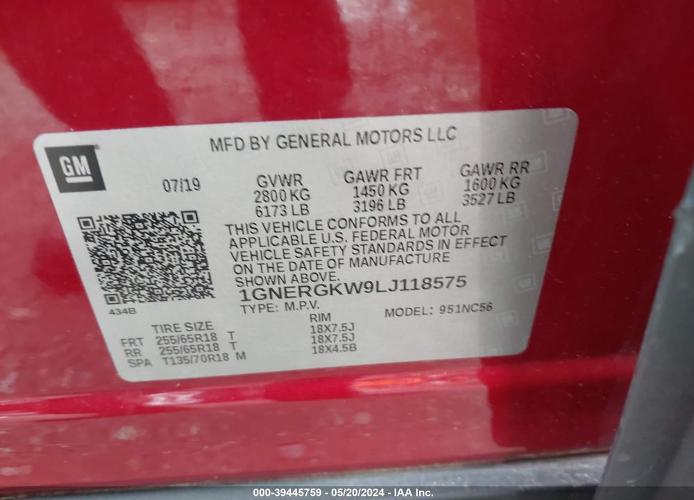 2020 CHEVROLET TRAVERSE FWD LT CLOTH VIN: 1GNERGKW9LJ118575