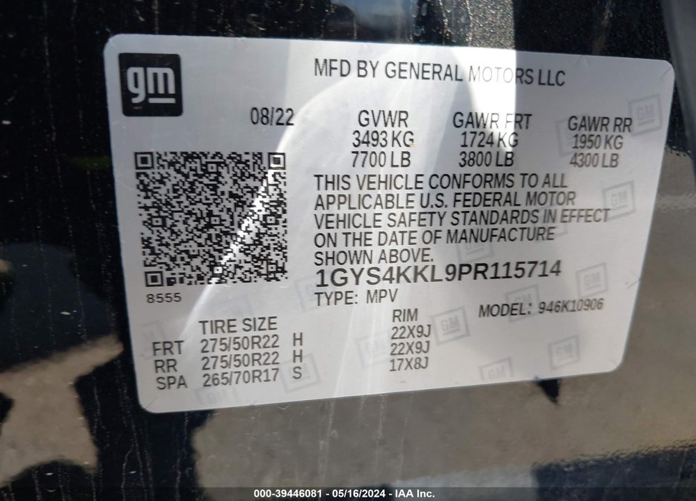 2023 CADILLAC ESCALADE ESV VIN: 1GYS4KKL9PR115714
