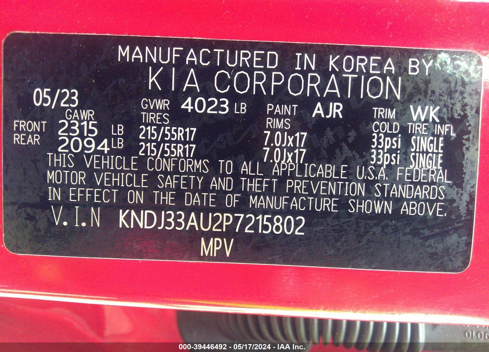 2023 KIA SOUL EX VIN: KNDJ33AU2P7215802