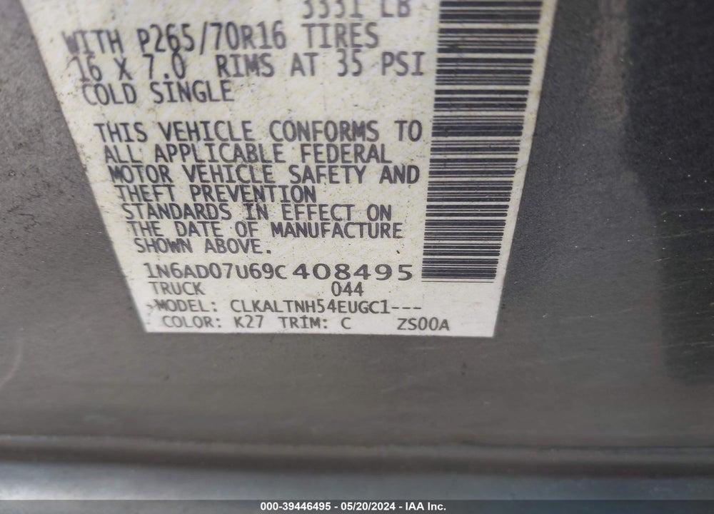 2009 NISSAN FRONTIER SE VIN: 1N6AD07U69C408495