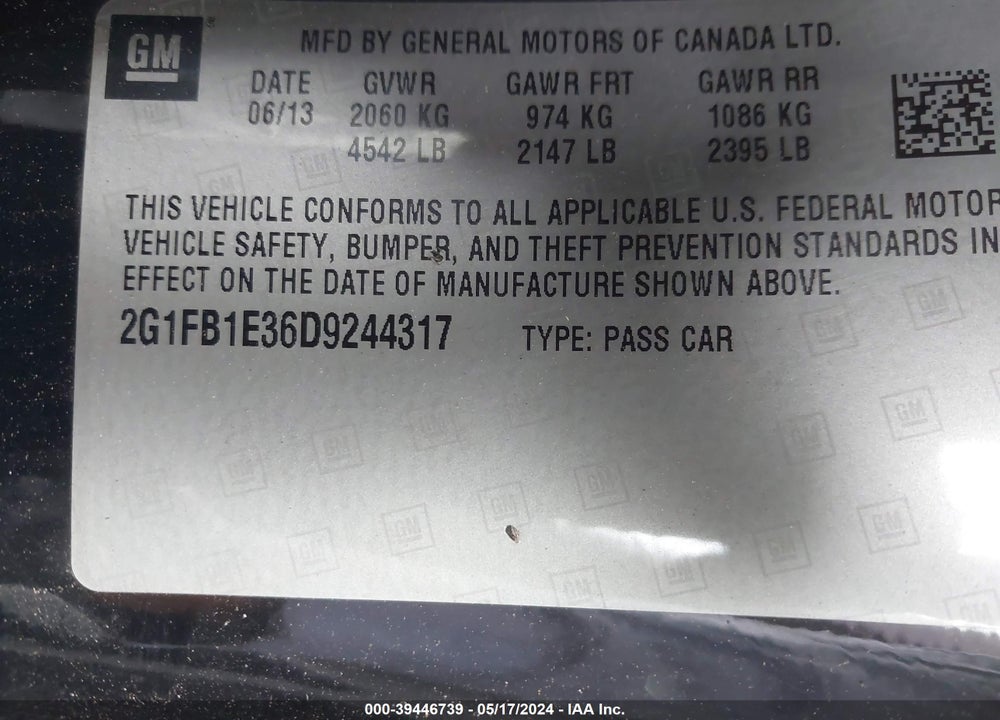 2013 CHEVROLET CAMARO 1LT VIN: 2G1FB1E36D9244317
