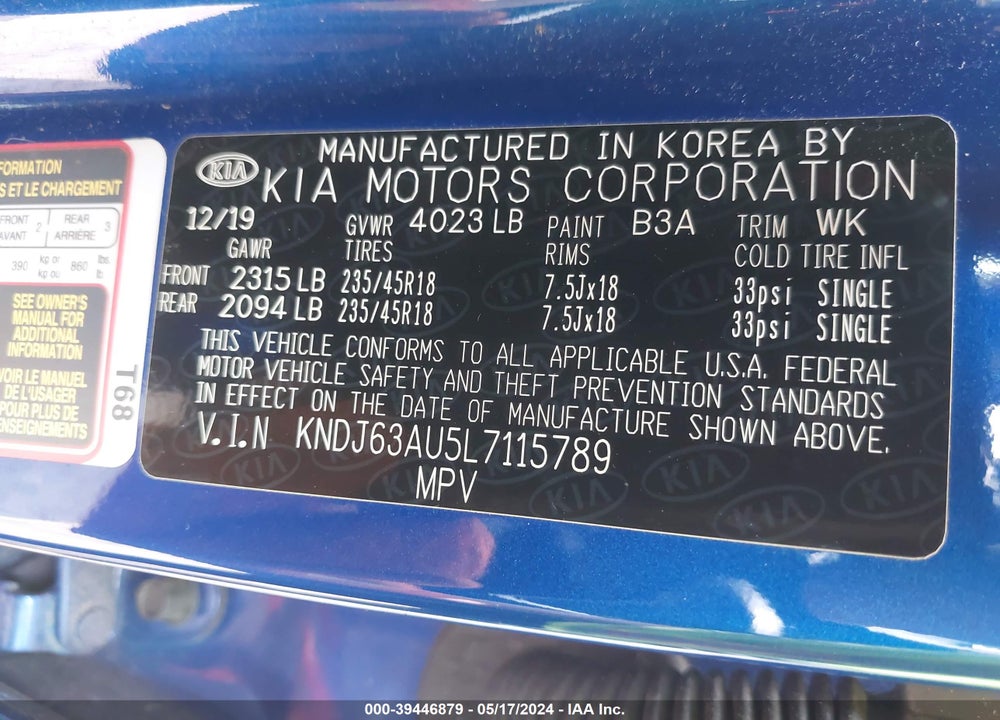 2020 KIA SOUL GT LINE VIN: KNDJ63AU5L7115789