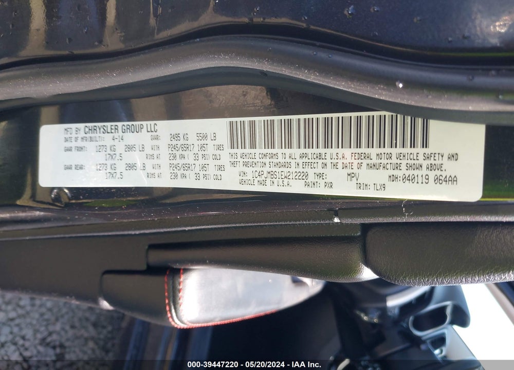 2014 JEEP CHEROKEE TRAILHAWK VIN: 1C4PJMBS1EW212220